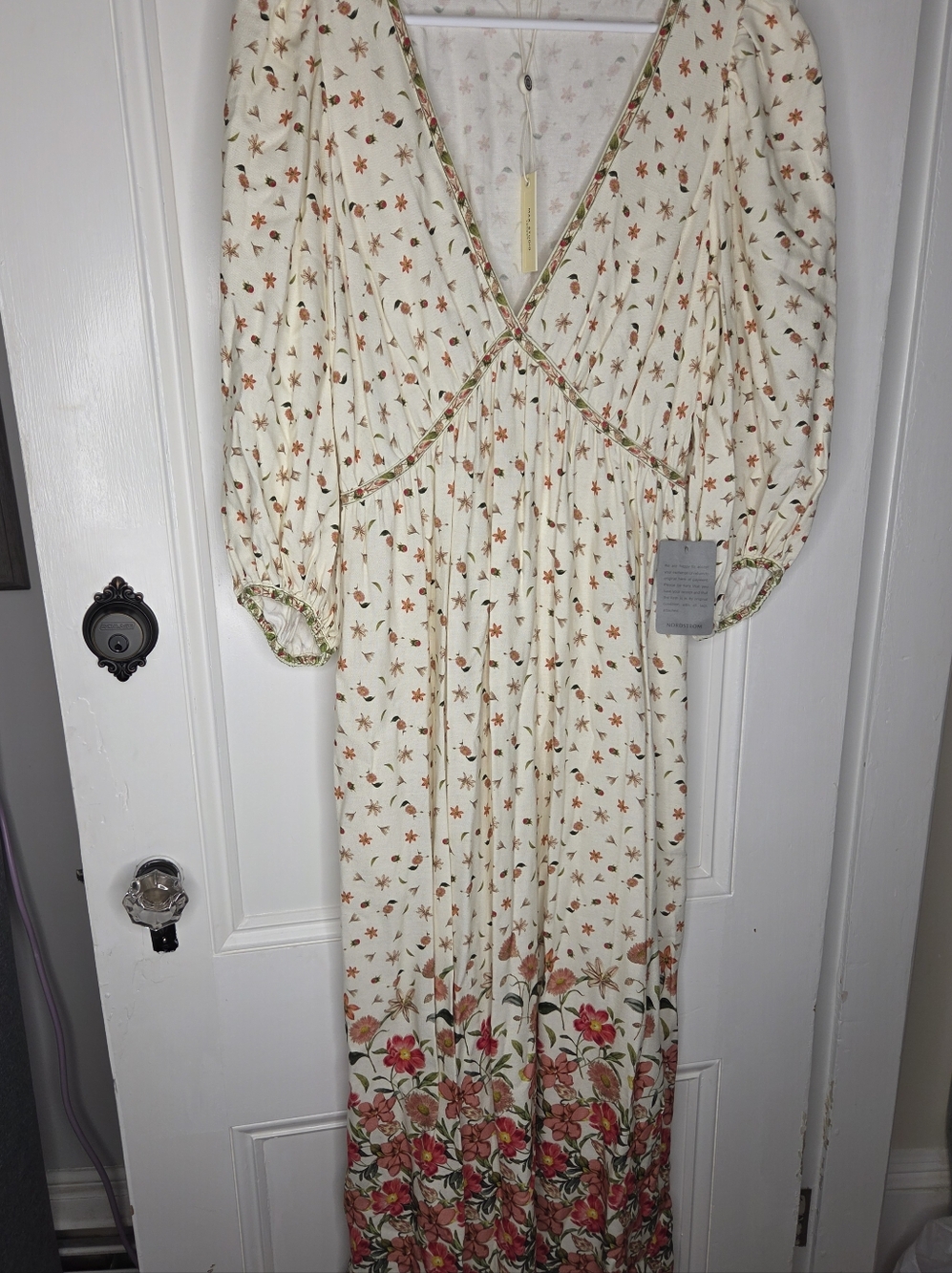 Max Studio Cream Maxi Dress with Pink & Green Floral Border